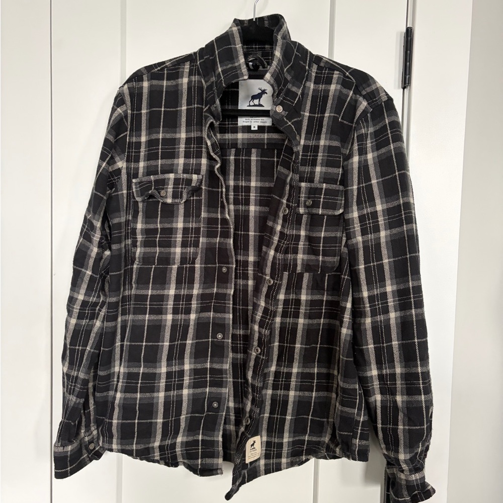 Men's Black and White Plaid Shirt Jacket
